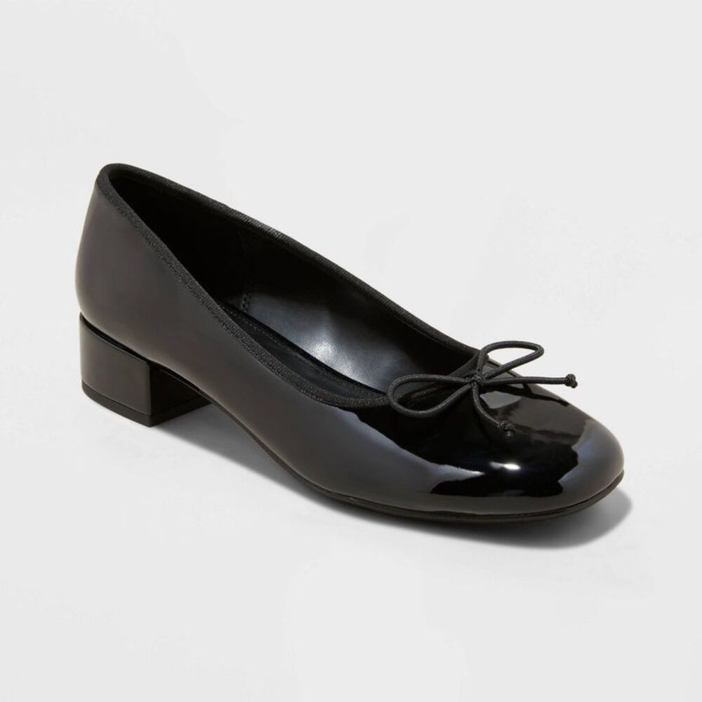 A New Day - Black Patent Low Block Heel Ballet Flats